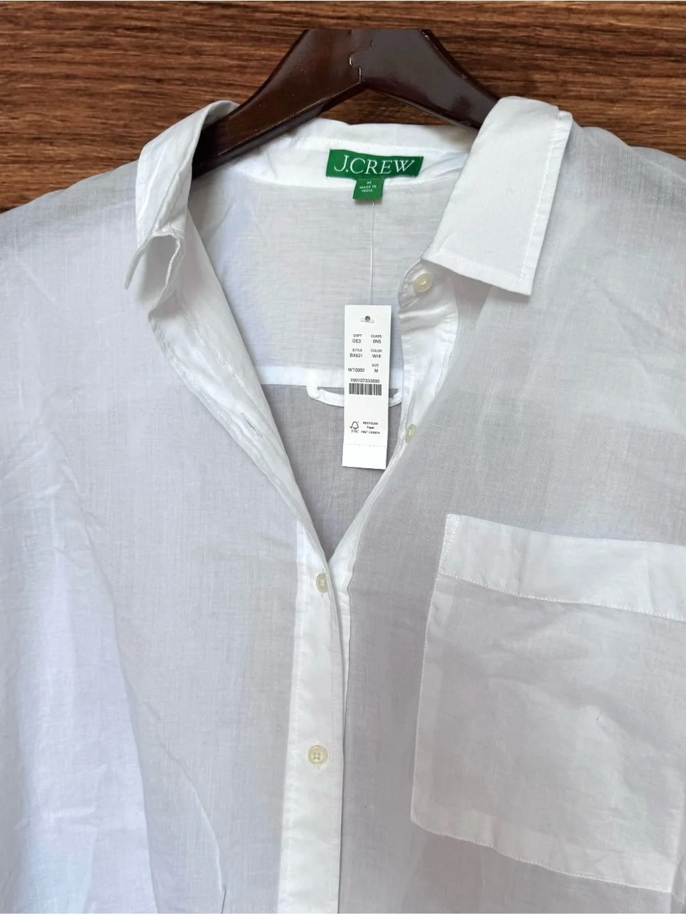 NWT! J.Crew White Button-up cotton voile shirt Size Large